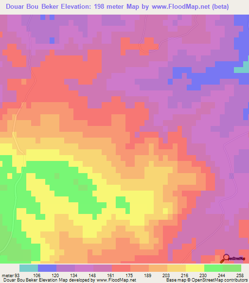 Douar Bou Beker,Tunisia Elevation Map