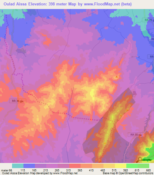 Oulad Aissa,Tunisia Elevation Map