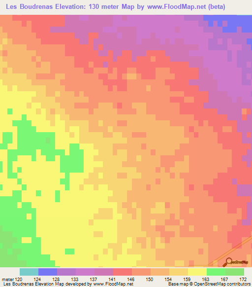 Les Boudrenas,Tunisia Elevation Map