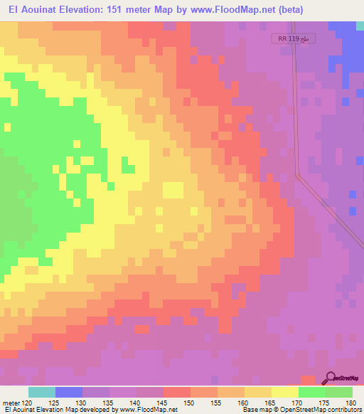 El Aouinat,Tunisia Elevation Map
