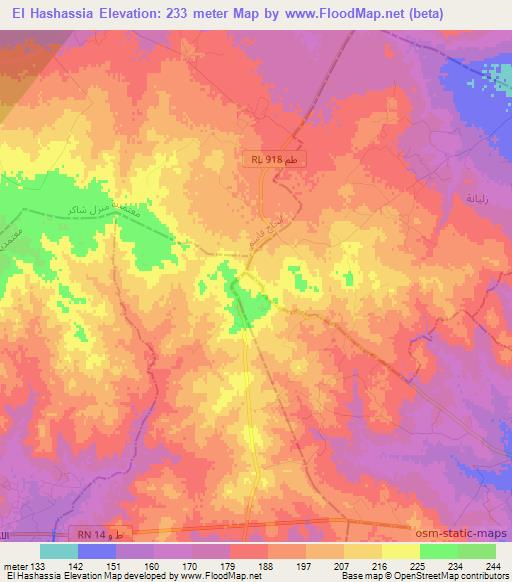 El Hashassia,Tunisia Elevation Map