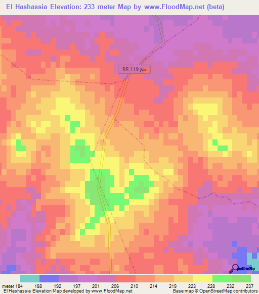 El Hashassia,Tunisia Elevation Map