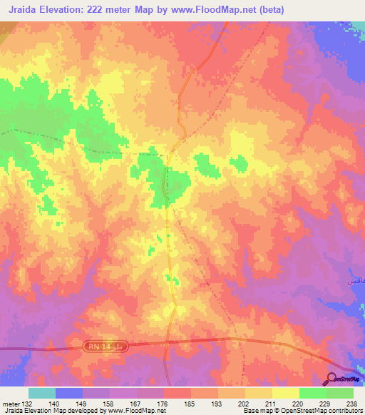 Jraida,Tunisia Elevation Map