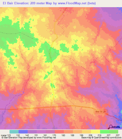 El Bair,Tunisia Elevation Map