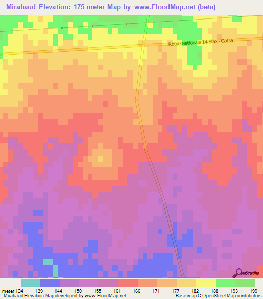 Mirabaud,Tunisia Elevation Map