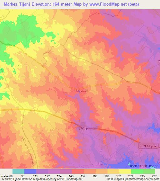 Markez Tijani,Tunisia Elevation Map