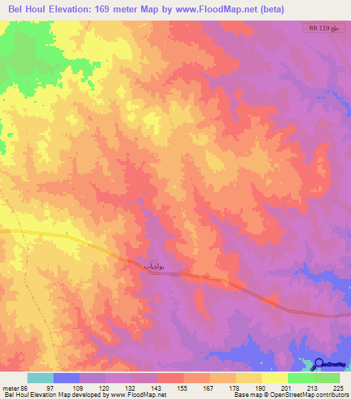 Bel Houl,Tunisia Elevation Map
