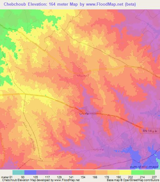 Chebchoub,Tunisia Elevation Map