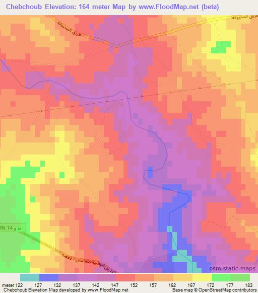 Chebchoub,Tunisia Elevation Map