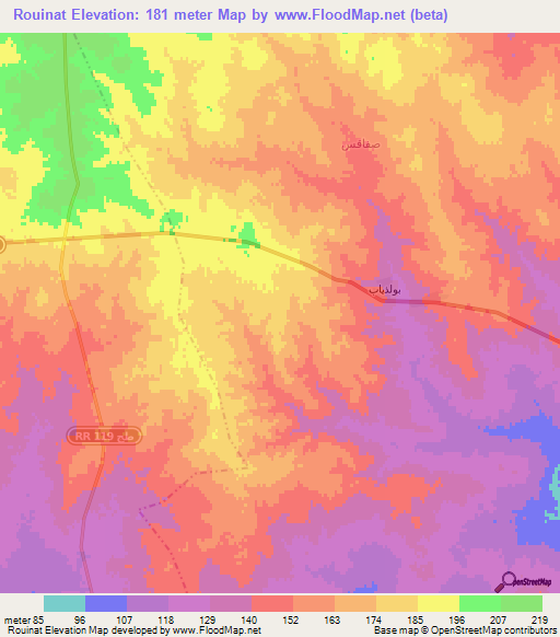 Rouinat,Tunisia Elevation Map