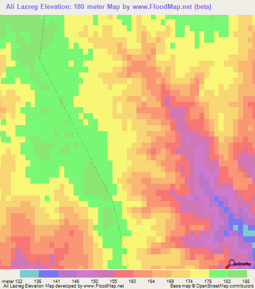 Ali Lazreg,Tunisia Elevation Map