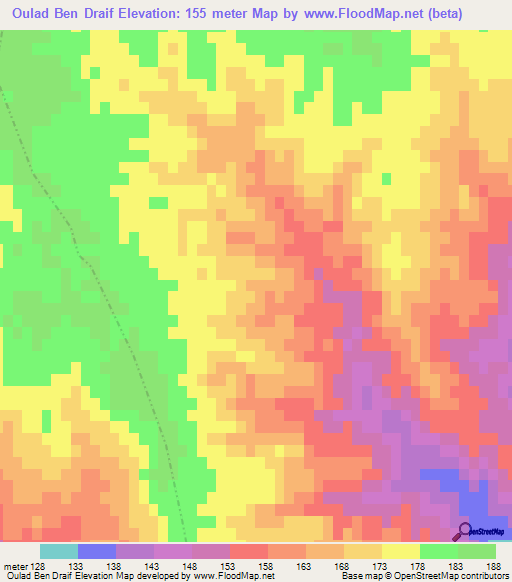 Oulad Ben Draif,Tunisia Elevation Map
