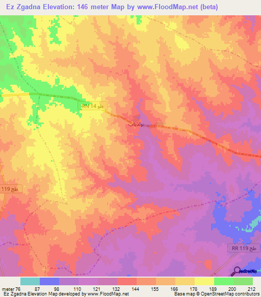 Ez Zgadna,Tunisia Elevation Map