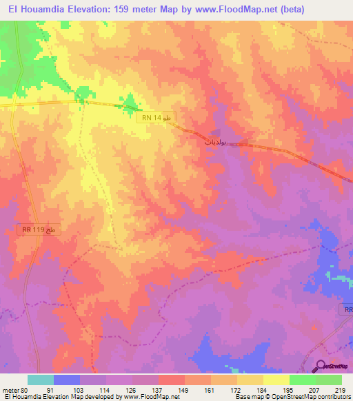 El Houamdia,Tunisia Elevation Map