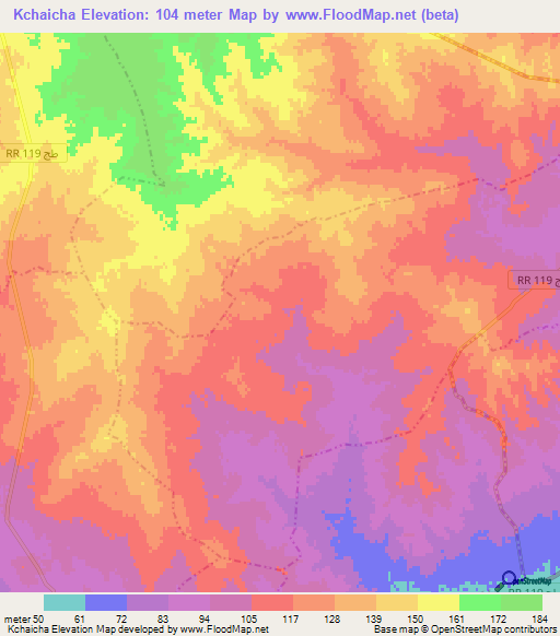 Kchaicha,Tunisia Elevation Map