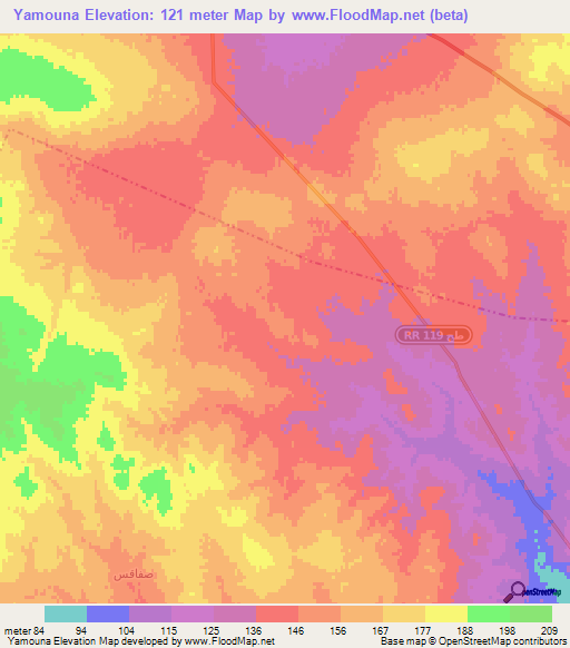 Yamouna,Tunisia Elevation Map