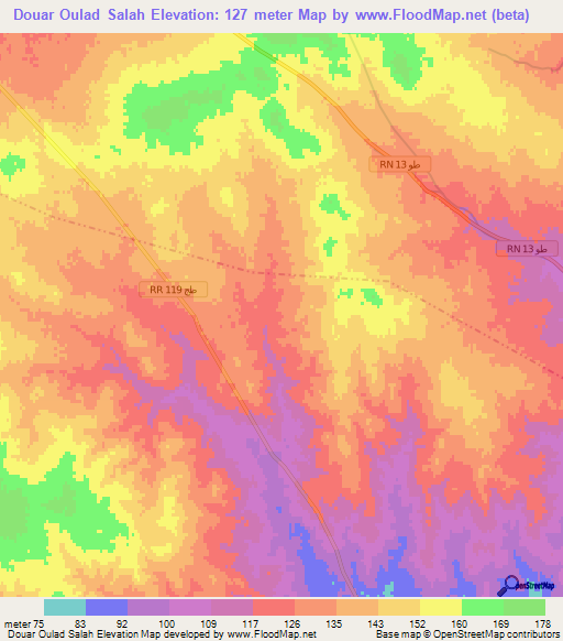 Douar Oulad Salah,Tunisia Elevation Map