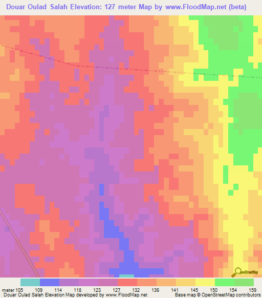Douar Oulad Salah,Tunisia Elevation Map