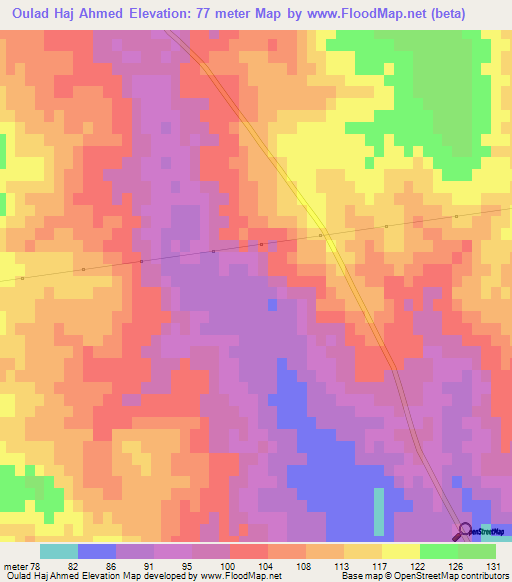 Oulad Haj Ahmed,Tunisia Elevation Map