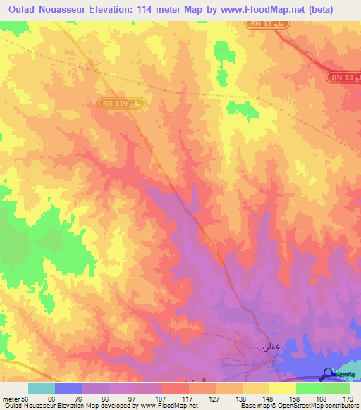 Oulad Nouasseur,Tunisia Elevation Map
