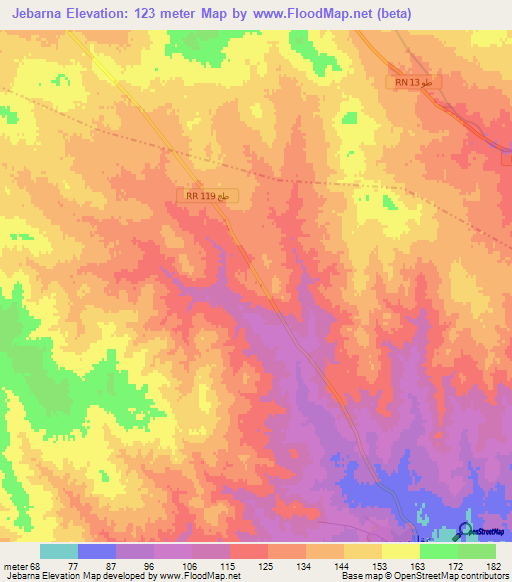 Jebarna,Tunisia Elevation Map