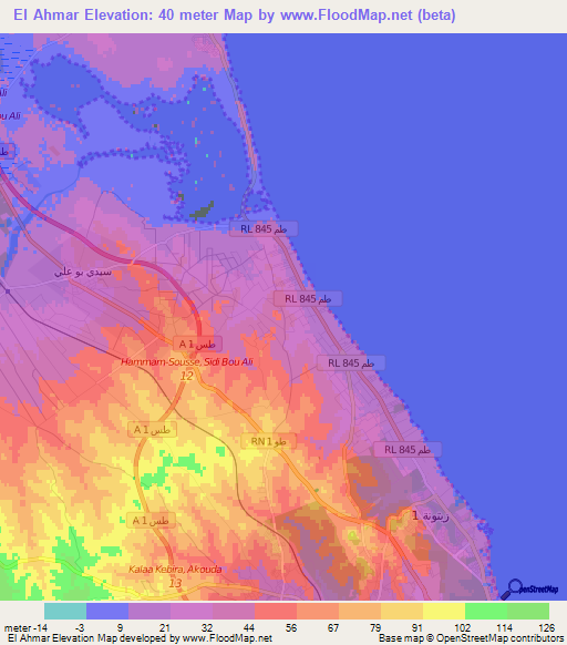 El Ahmar,Tunisia Elevation Map