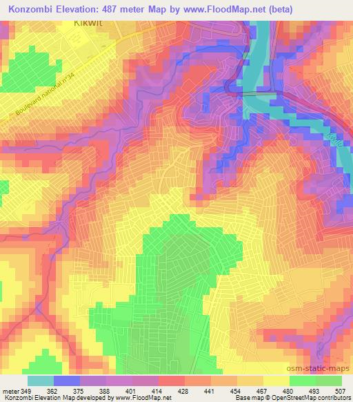 Konzombi,Congo (Kinshasa) Elevation Map