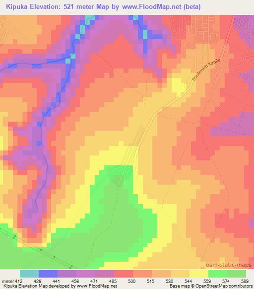 Kipuka,Congo (Kinshasa) Elevation Map