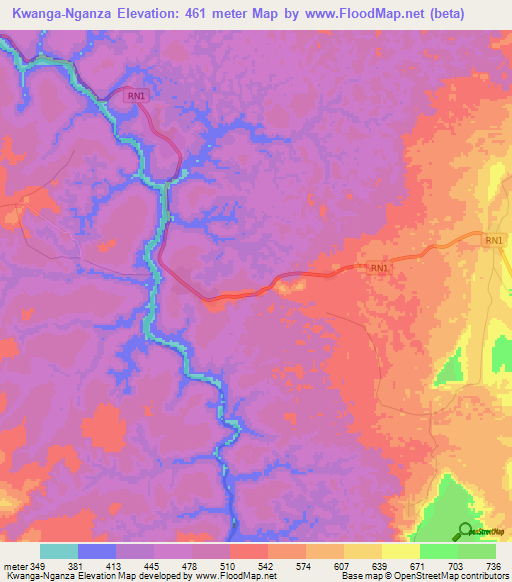 Kwanga-Nganza,Congo (Kinshasa) Elevation Map