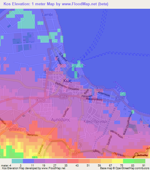 Kos,Greece Elevation Map