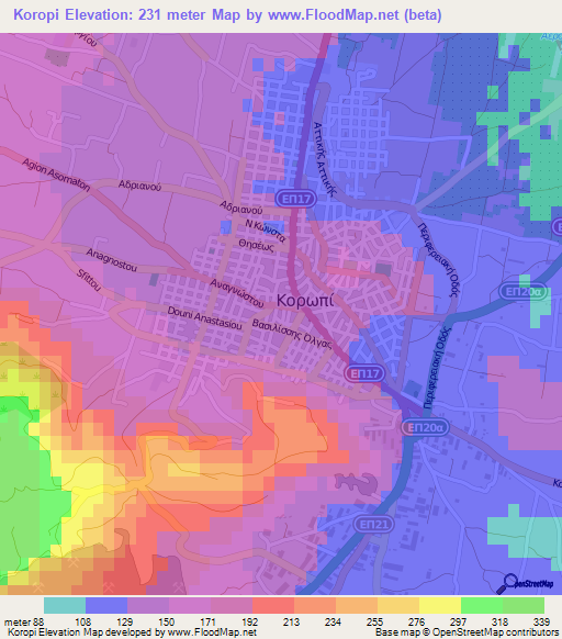 Koropi,Greece Elevation Map