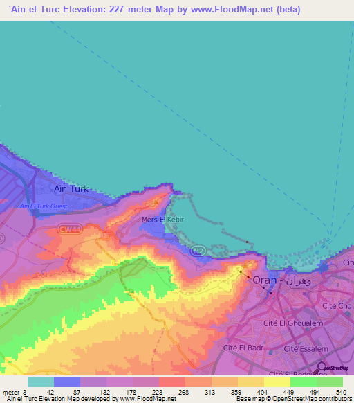 `Ain el Turc,Algeria Elevation Map