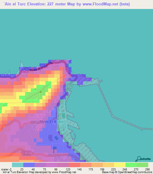 `Ain el Turc,Algeria Elevation Map