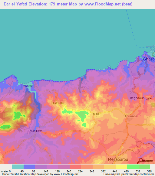 Dar el Yafati,Algeria Elevation Map