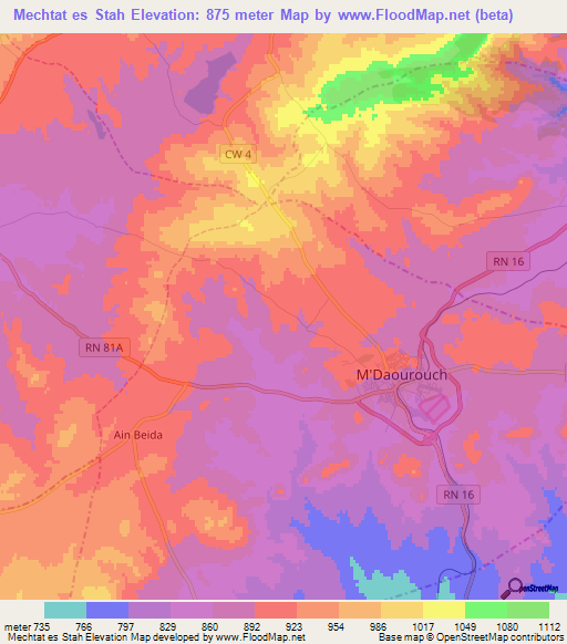 Mechtat es Stah,Algeria Elevation Map