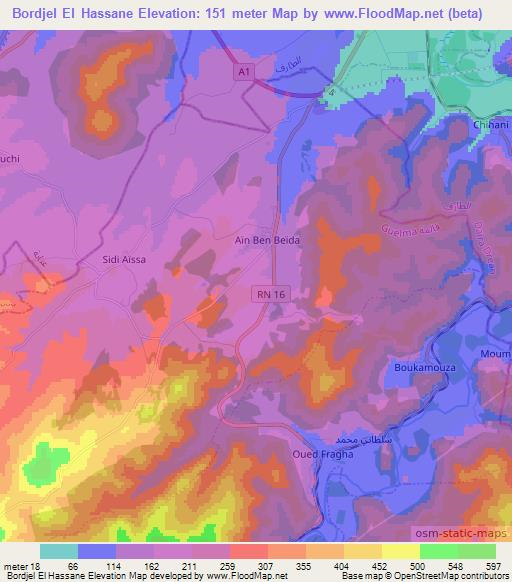 Bordjel El Hassane,Algeria Elevation Map