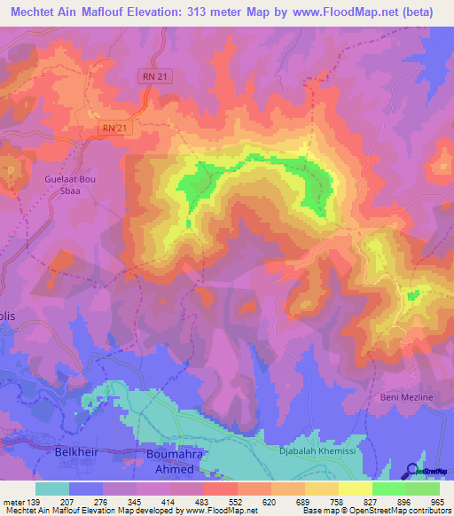 Mechtet Ain Maflouf,Algeria Elevation Map