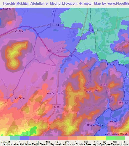 Henchir Mokhtar Abdullah el Medjid,Algeria Elevation Map