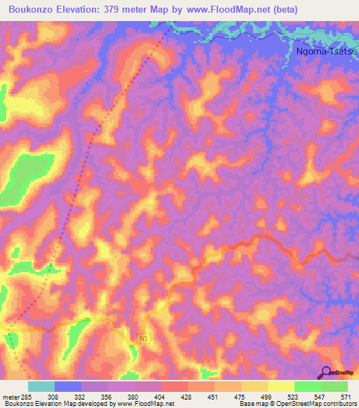 Boukonzo,Congo (Brazzaville) Elevation Map