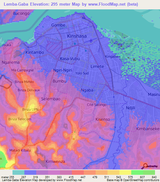 Lemba-Gaba,Congo (Kinshasa) Elevation Map