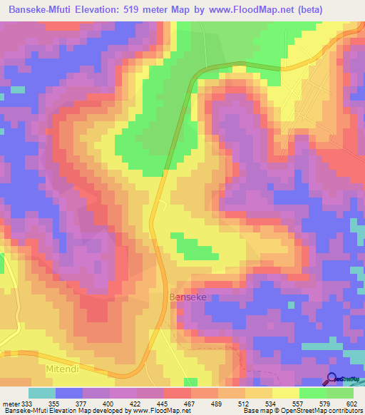 Banseke-Mfuti,Congo (Kinshasa) Elevation Map