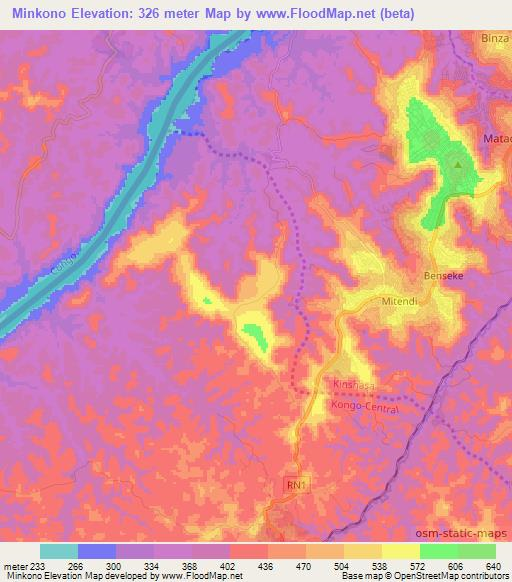 Minkono,Congo (Kinshasa) Elevation Map