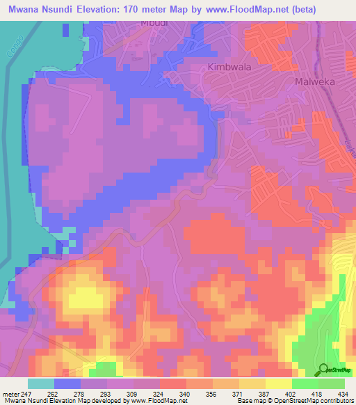 Mwana Nsundi,Congo (Kinshasa) Elevation Map