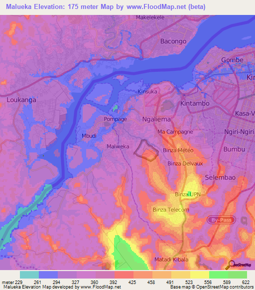 Malueka,Congo (Kinshasa) Elevation Map