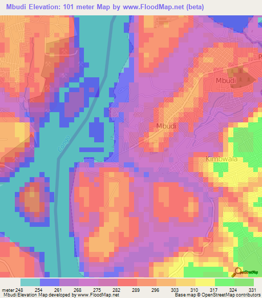 Mbudi,Congo (Kinshasa) Elevation Map