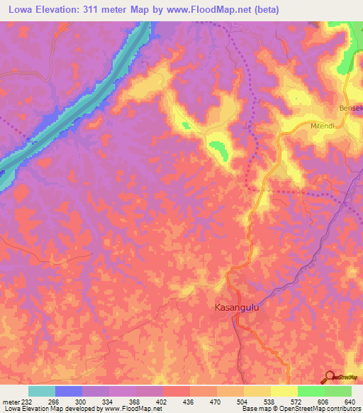 Lowa,Congo (Kinshasa) Elevation Map