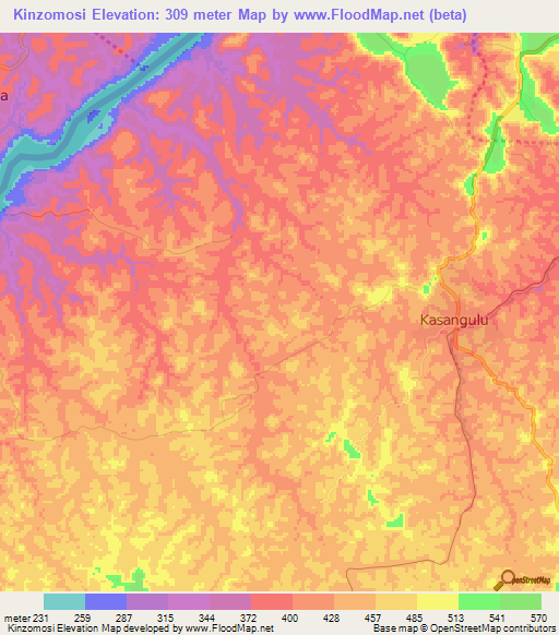 Kinzomosi,Congo (Kinshasa) Elevation Map
