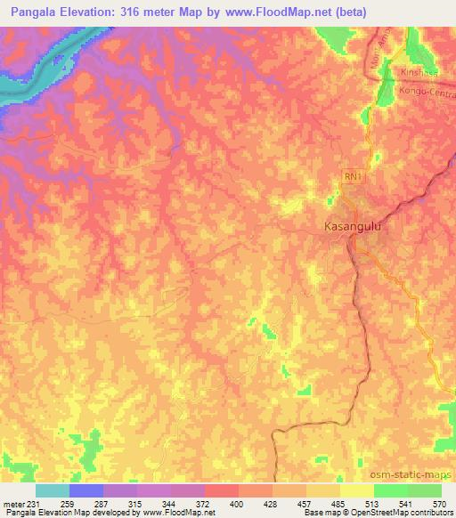 Pangala,Congo (Kinshasa) Elevation Map