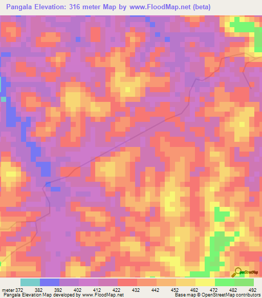 Pangala,Congo (Kinshasa) Elevation Map