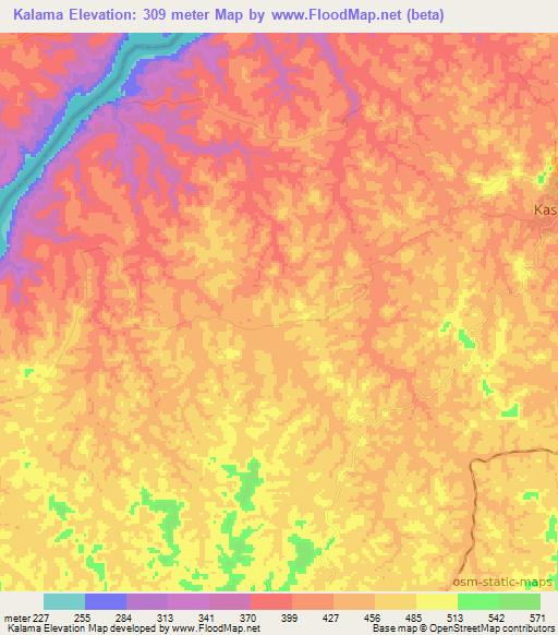Kalama,Congo (Kinshasa) Elevation Map